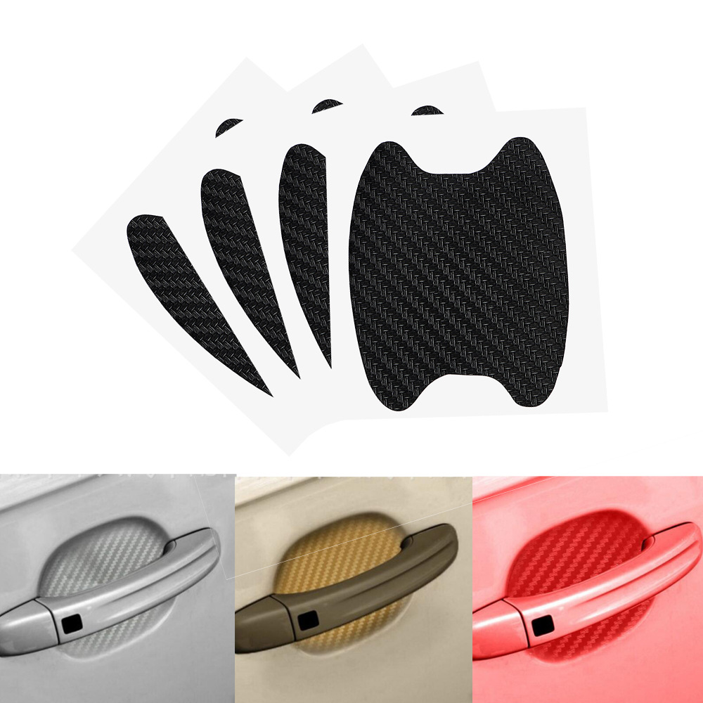 4pcs Stiker Film Pelindung Handle Pintu Mobil Bahan Karbon Fiber