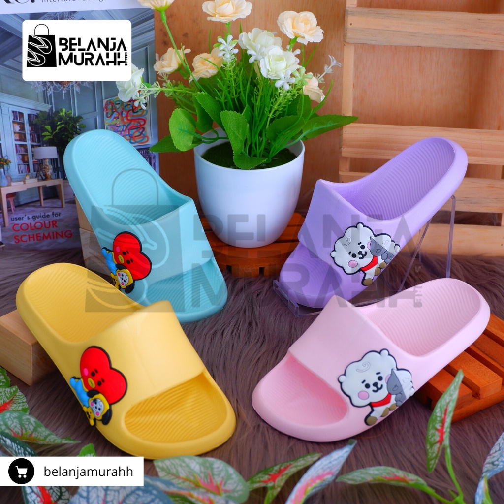 Sendal Slop Anak Anak Laki-Laki perempuan Karakter BTS lucu, Ringan Anti slip Dan tidak licin