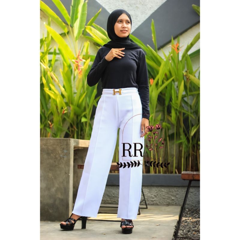 Kulot Scuba Belt H Highwaist Pants Celana Panjang Kerja Wanita Kantor Outfit Kekinian