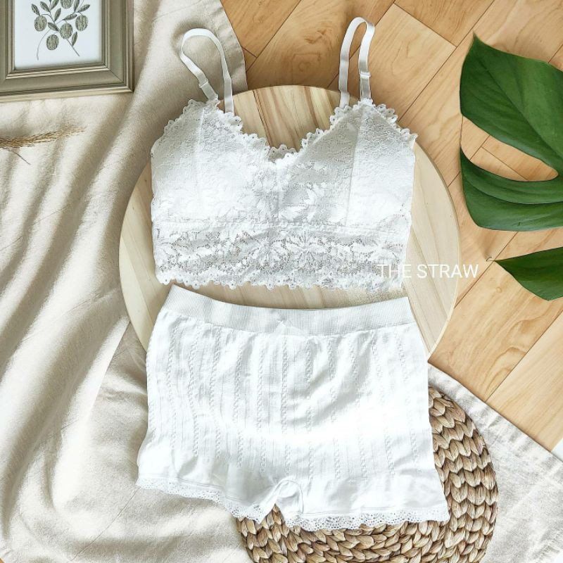 Lacey Bralette Lace Sexy Bra White Putih The Straw