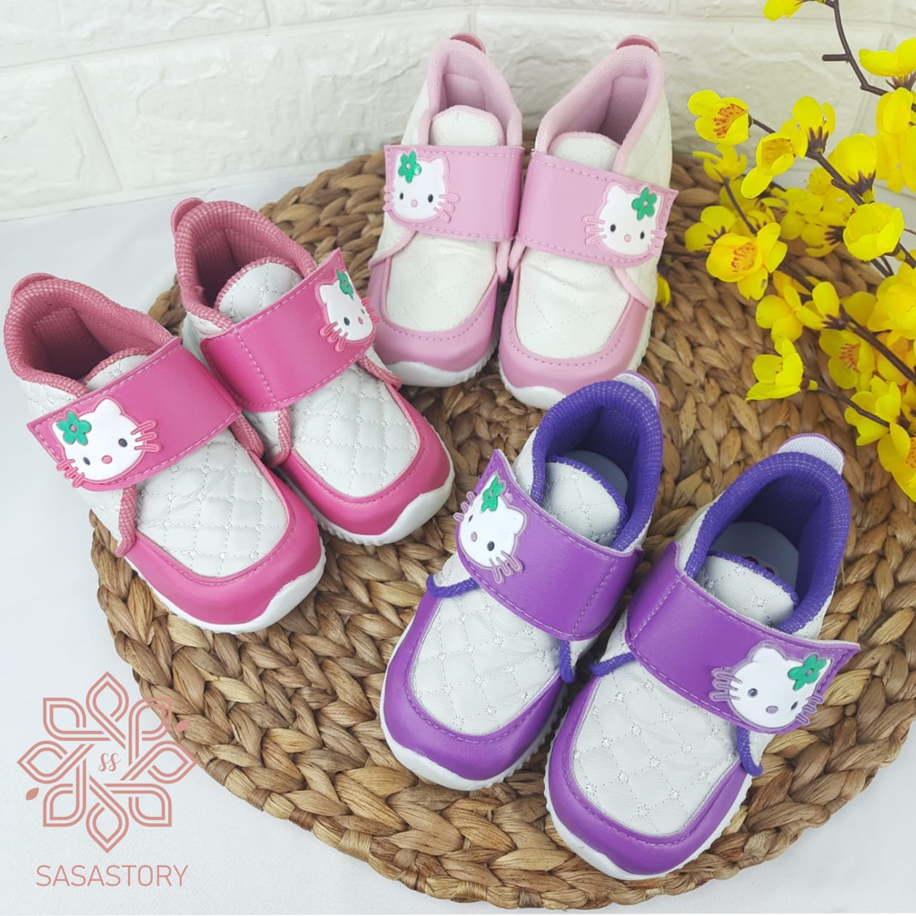 Sasastory Sepatu Sneaker Pesta Anak Perempuan Usia 1 2 3 Tahun Kucing Pink Fanta Ungu CA18