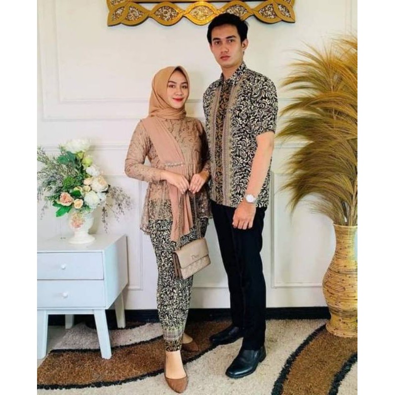 BATIK EXPRESS - Batik Couple Set Kebaya Anjela Tridi Payet Lengan Panjang | Couple Batik Brukat Modern