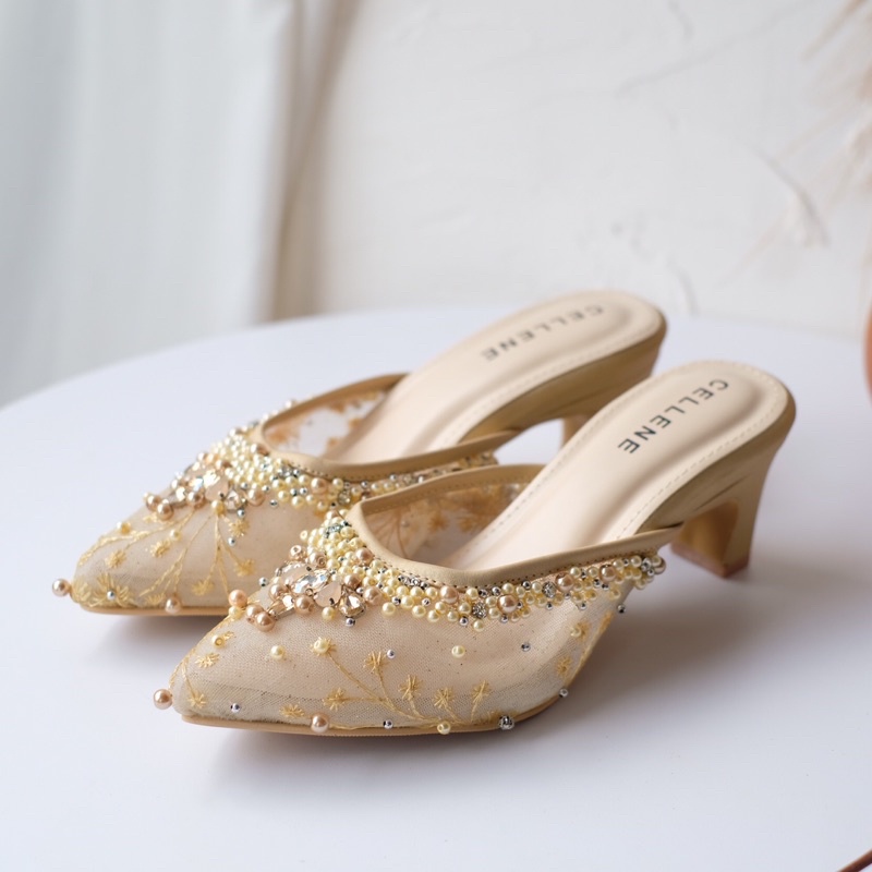 𝗖𝗘𝗟𝗟𝗘𝗡𝗘 Ghaisa Beads Heels / Wedding shoes 5cm / sepatu pengantin