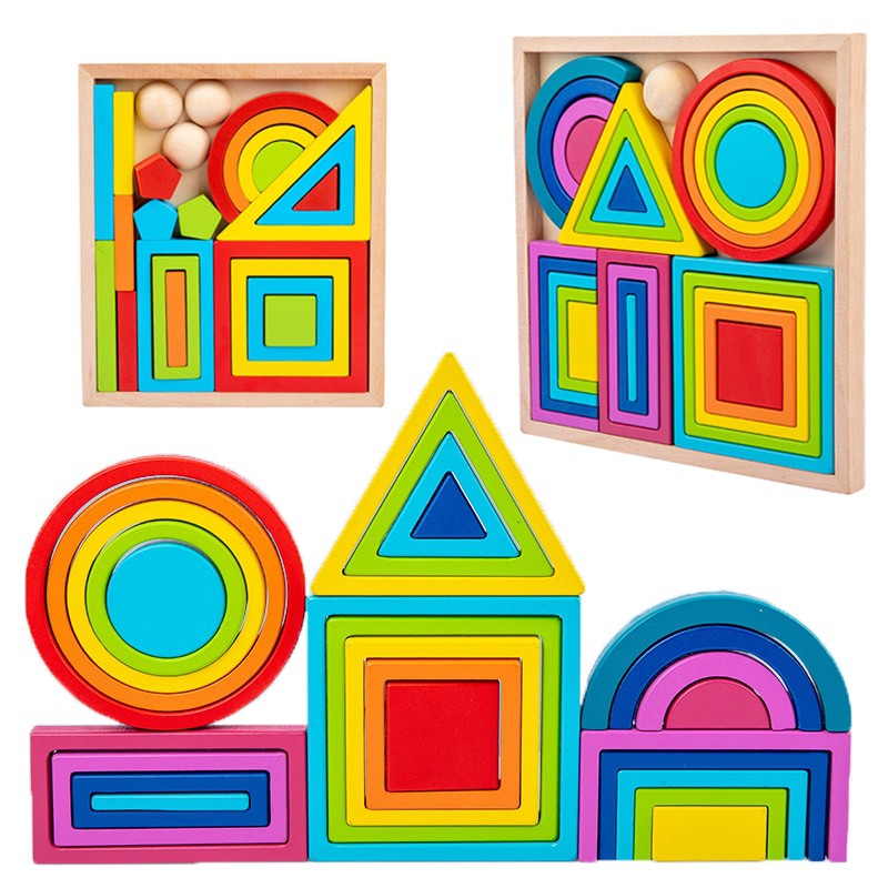 Montessori Rainbow Block Mainan Susun Pelangi Anak Building Block Mainan Susun Anak Mainan Balok Kayu Wooden Toys Wooden Puzzle Rainbow Block Puzzle