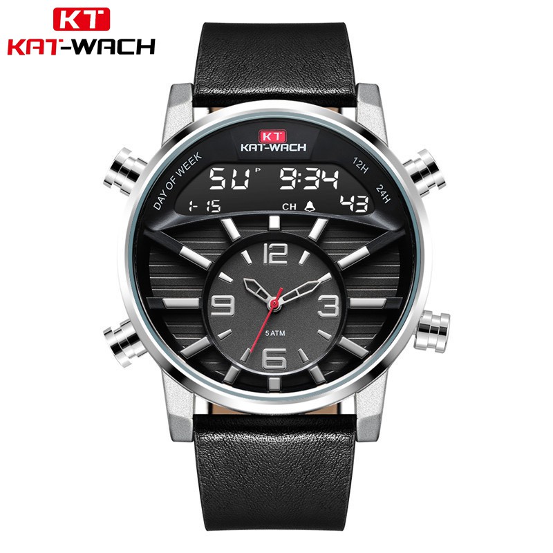 KAT-WACH KT1819 Jam Tangan Pria Digital Analog Tali Kulit WATCHKITE WKOS