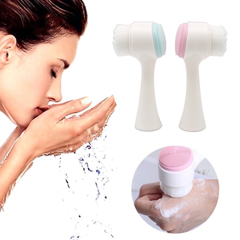 Kuas Pembersih Wajah 2 in1 Cleansing Brush Bulu Sikat Halus Silikon