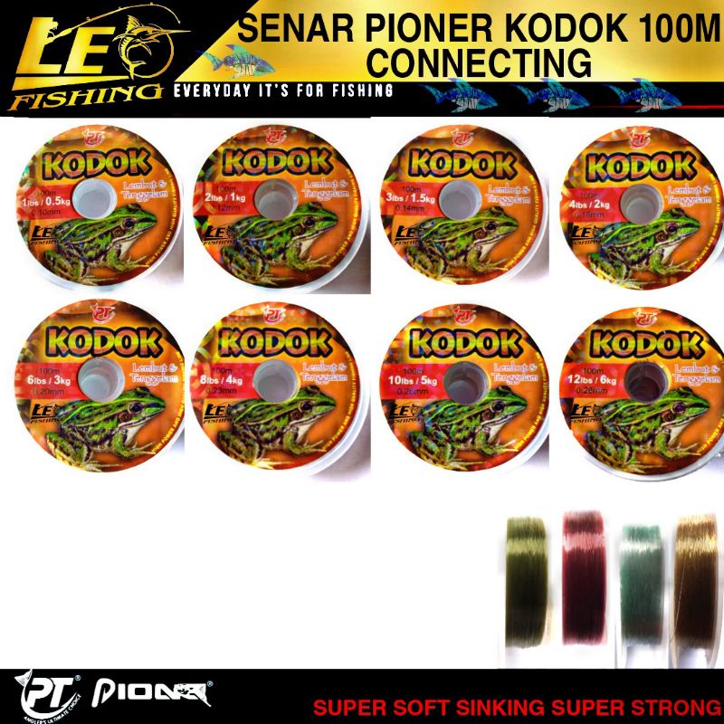 SENAR PIONER KODOK 100M SIZE 1LB 2LB 3LB 4LB 5LB 6LB 8LB 10LB 12LB 15LB 20LB 25LB 30LB WARNA CLEAR BURGUNDY HIJAU DAN COKLAT