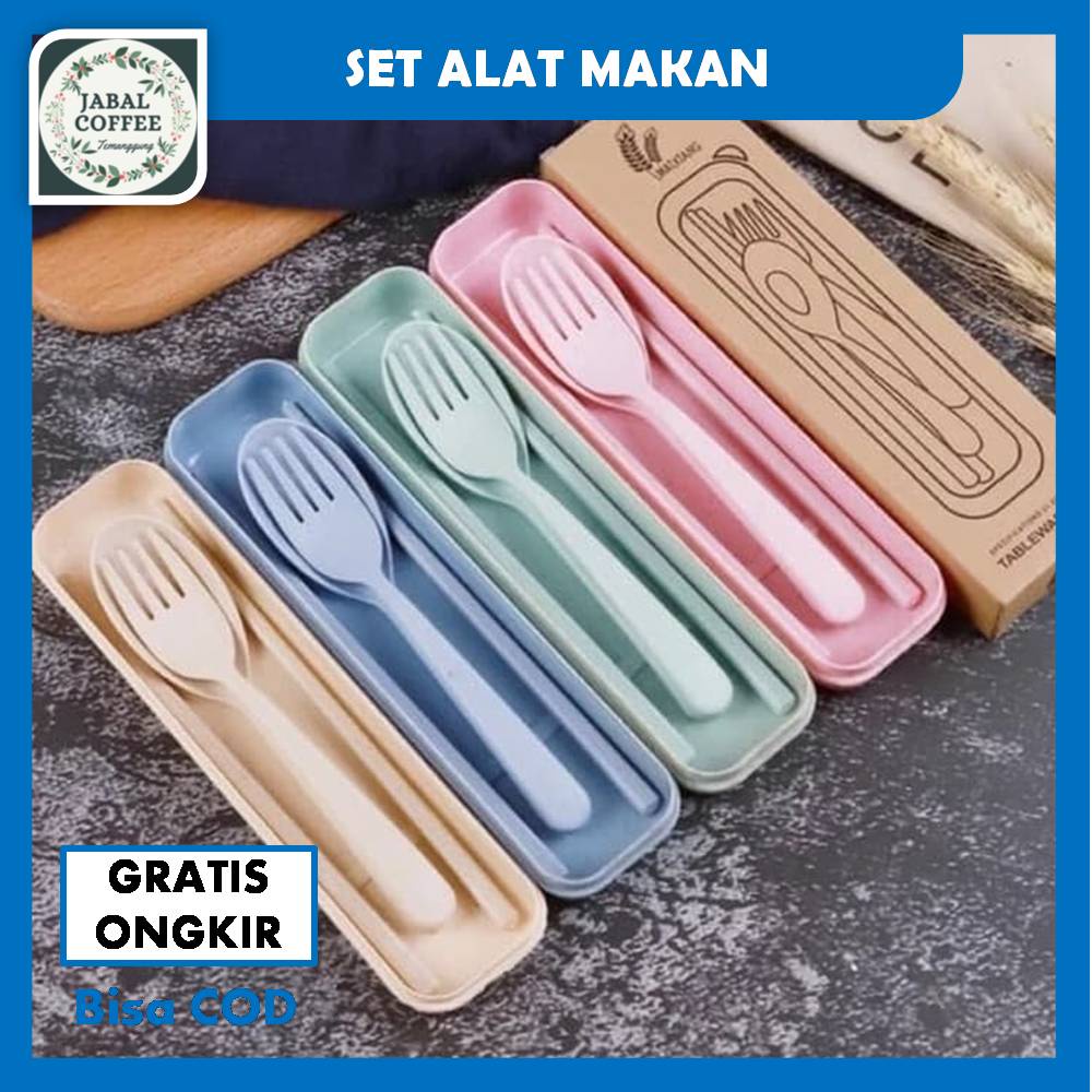 Sendok Garpu Sumpit Portable Set / Sendok Makan Jerami Set Portable Travelling / Alat Makan SetJ138