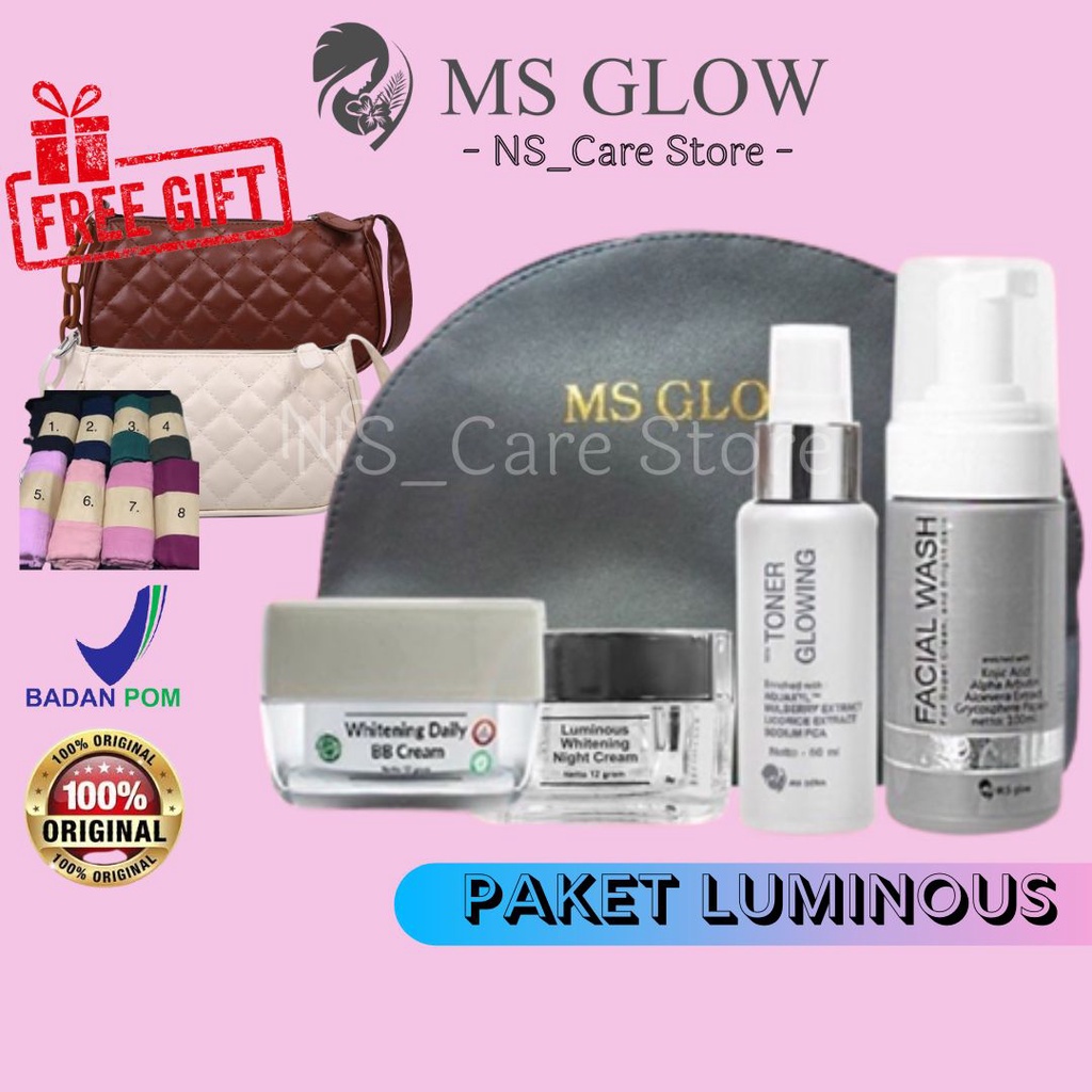 MS Glow Paket Luminous Series Original Paket Skincare Krim Cream Pagi Malam Perawatan Memutihkan Waj
