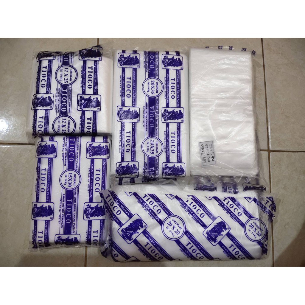 Plastik HDPE Tioco Antipanas Ukuran 10x20 cm, 12x25 cm, 15x30 cm, 20x20 cm(sheet/lembaran), 20x35 cm