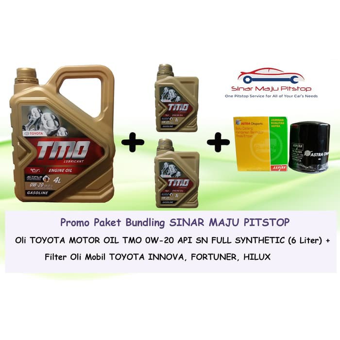 Paket Oli Mobil TOYOTA TMO 0W-20 FULL SYNTHETIC 6 Liter & Filter Oli TOYOTA INNOVA & VENTURER