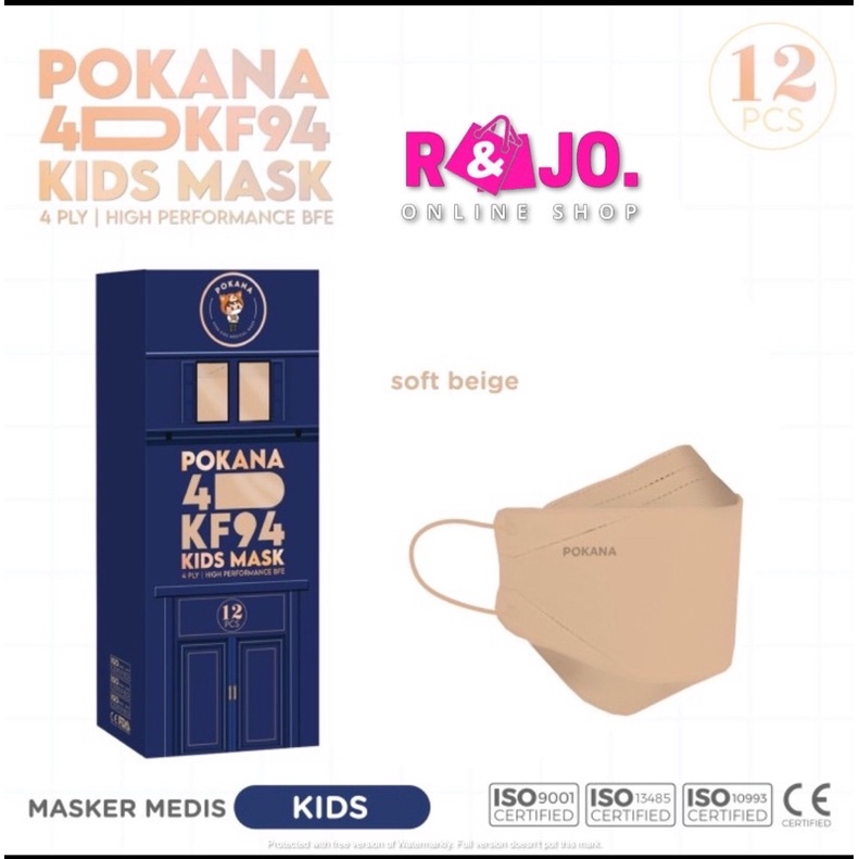 Pokana KF94 4D Kids Earloop Medical Mask isi 12 pcs