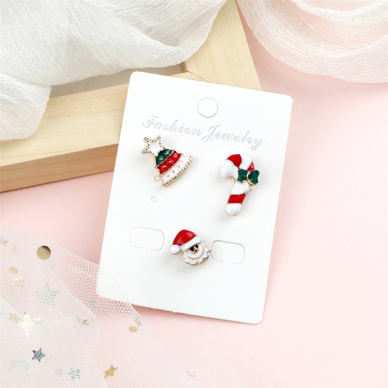 3pcs / Set Bros Pin Enamel Mini Bentuk Kartun Santa Claus Rusa Natal Bahan Alloy Untuk Aksesoris Kerah