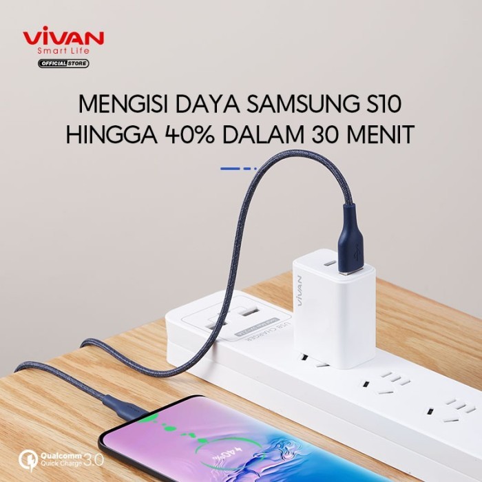 Vivan FC100S 3A 100cm / 1M USB-C Type C Data Cable with Velcro Strap garansi 1 th