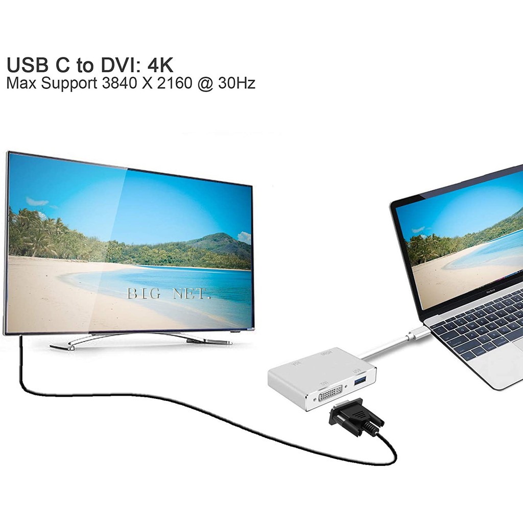 TYPE-C (USB C) To HDTV(HDmi)+USB 3.0+VGA+DVI Converter Adapter 4in1