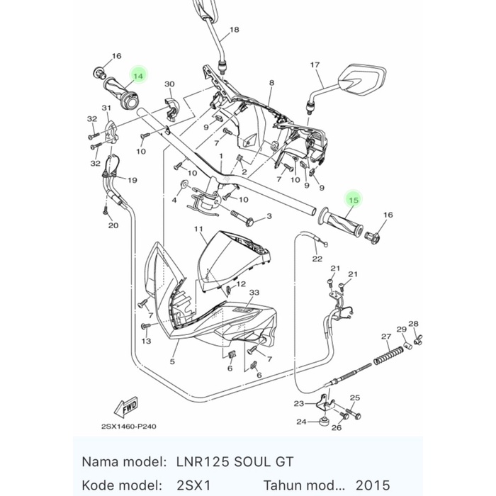 OTOMOTIF SPARE PART MOTOR RJ2379 HAND GRIP SOUL GT 125 2015 ASLI