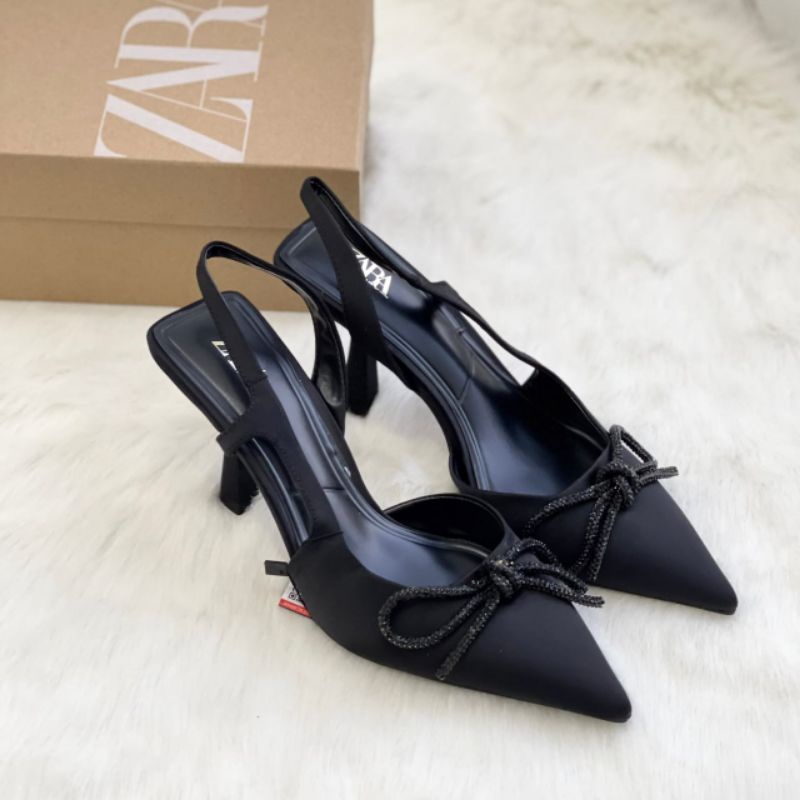 SALE Sepatu Sandal Zara Shoes Pesta Heels 8 cm hitam pita