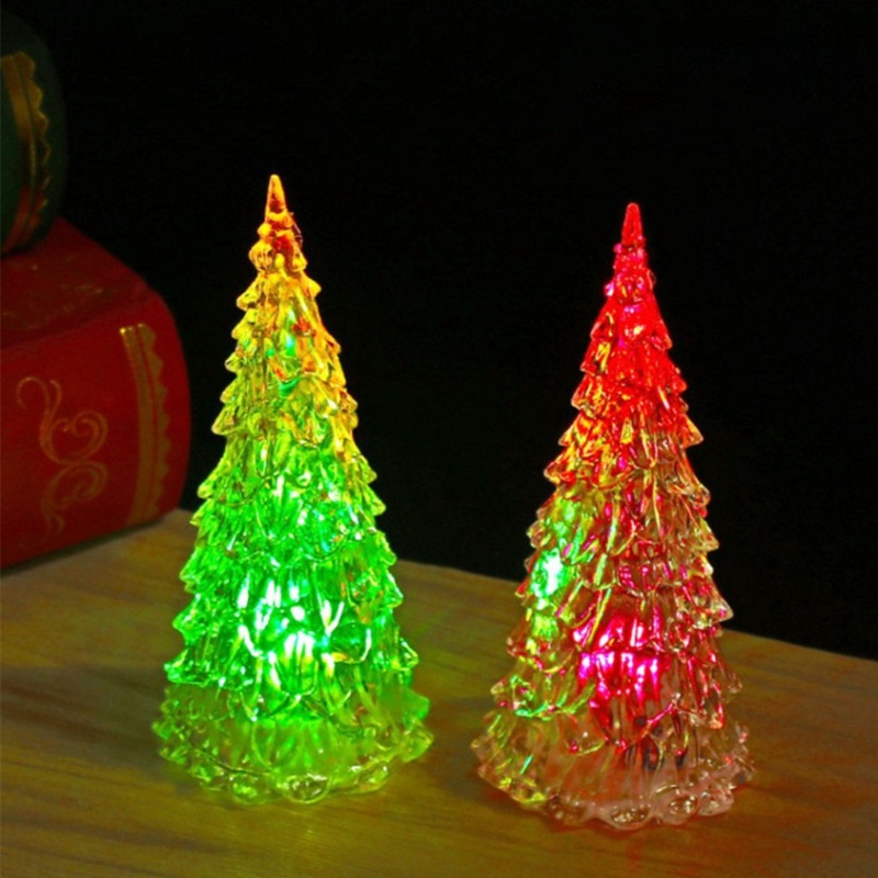 Zzz Lampu Malam LED Bentuk Pohon Natal Mini Bahan Akrilik Tenaga Baterai Untuk Dekorasi Meja