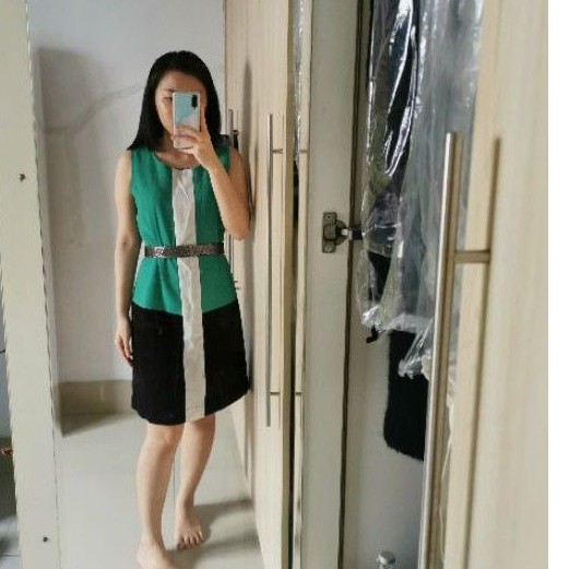 Dress vertical stripes hijau emerald