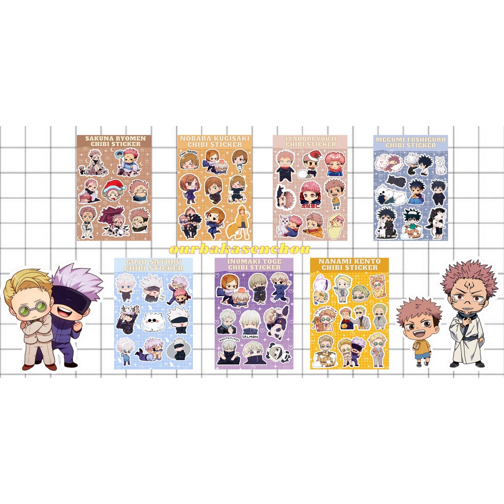 

STICKER SET JUJUTSU KAISEN CHIBI VERSION GOJO SAKUNA MEGUMI NOBARA ITADORI YUUJI NANAMI INUMAKI