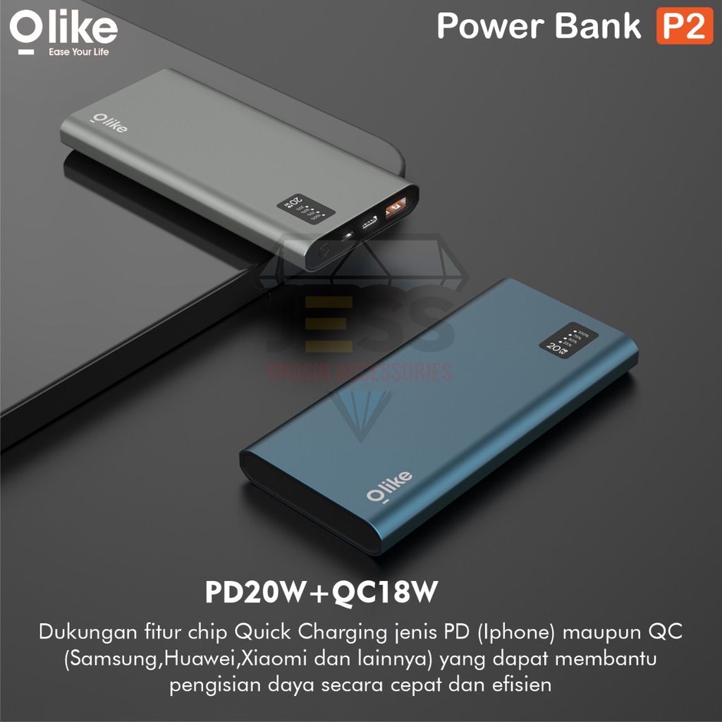 Olike Powerbank 10000mAh P2 Dual Port USB &amp; Type C Power Bank Super Fast Charging Quick 3.0