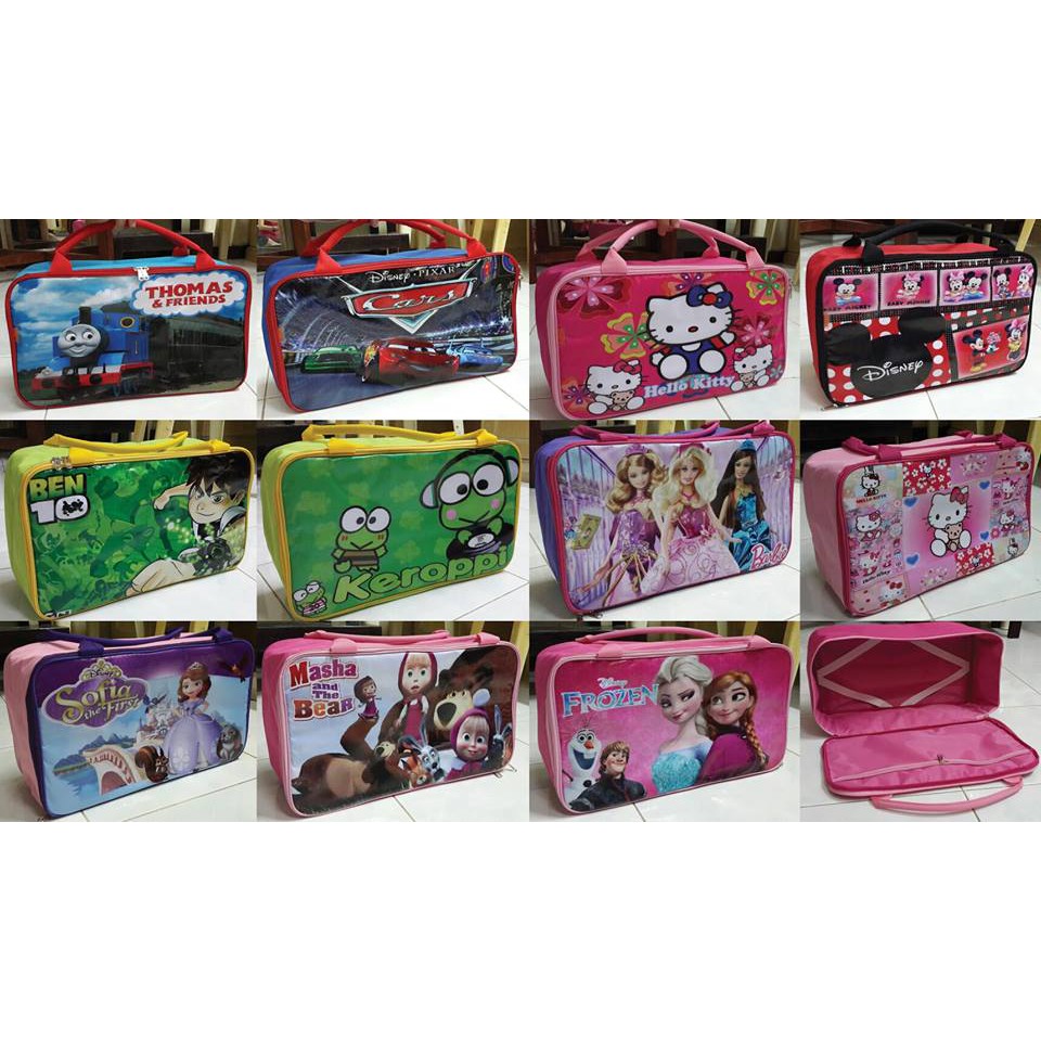 Tas Koper Anak Travelling Bag Karakter Kartun Disney Hello Kitty Cars Mickey frozen Barbie