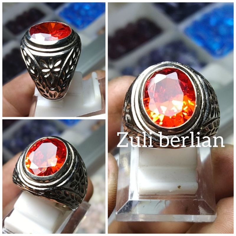 Cincin batu permata safir orange paparacha