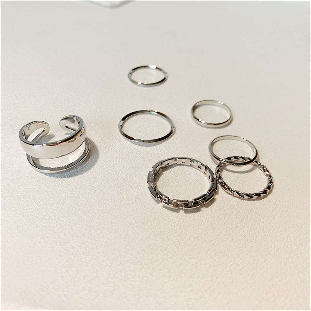 【COD Tangding】7pcs/set Cincin Jari Aneka Bentuk Warna Silver Untuk Wanita