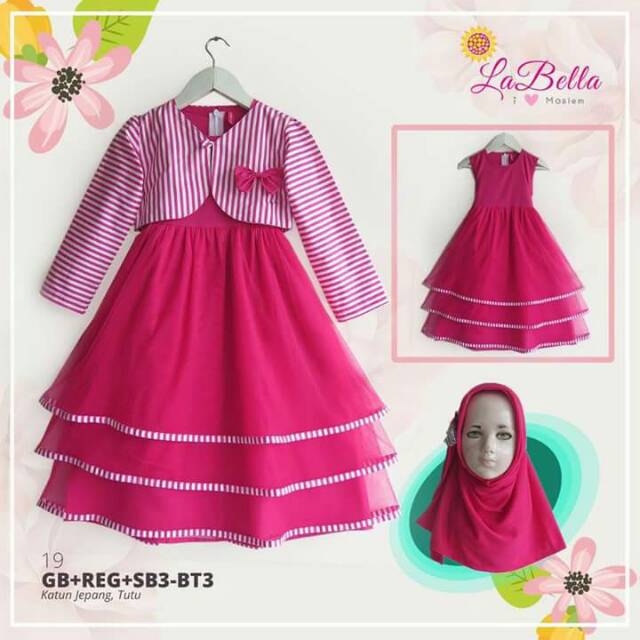 Gamis labella katun jepang rampel tutu, gamis branded diskon