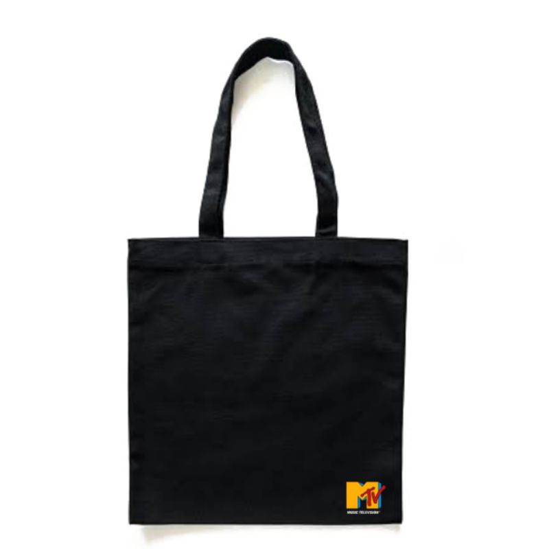 Totebag MTV logo tas tote bag resleting pria wanita unisex canvas katun cotton kekinian hitam/black 