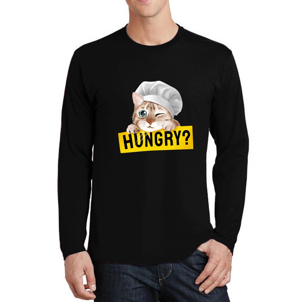 KAOS TANGAN PANJANG DTF | HUNGRY CAT | KAOS TANGAN PANJANG PRIA | KAOS TANGAN PANJANG PRIA KEREN | K