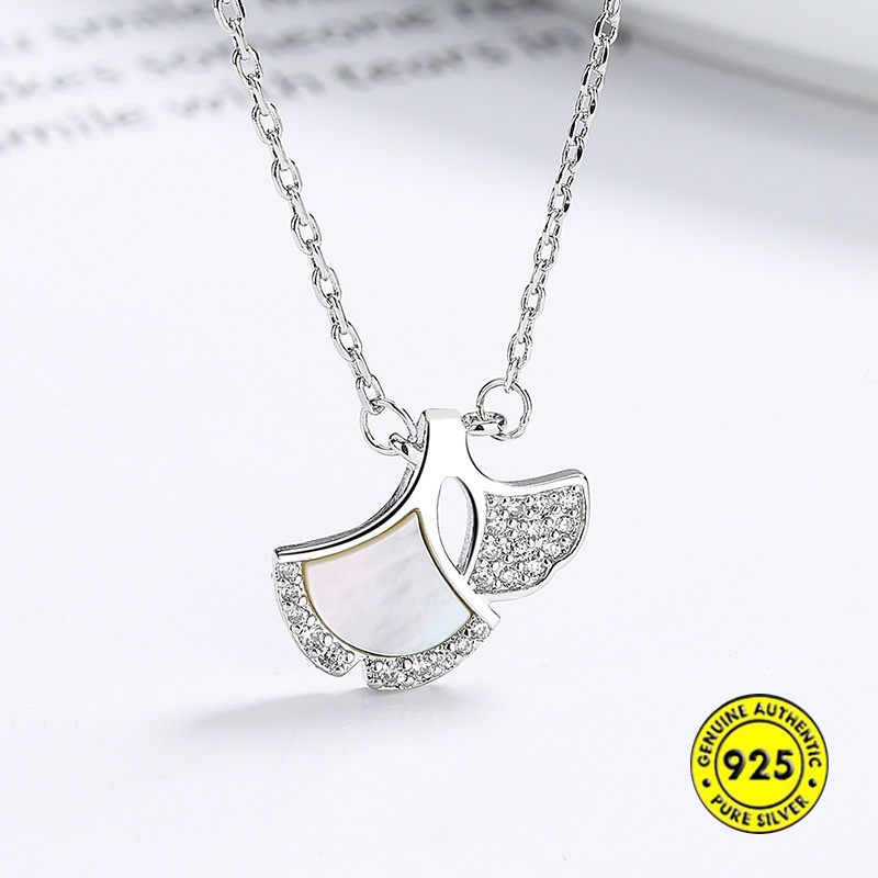 Kalung Rantai Klavikula S925 Silver Liontin Daun Ginkgo Tahan Air