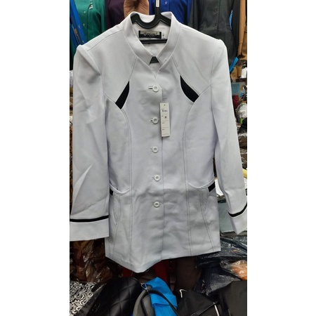 ATASAN/SET BAJU BLAZER PUTIH HIPU LIS HITAM DINAS WANITA KERJA KANTOR PEGAWAI MUSLIMAH GURU FORMAL