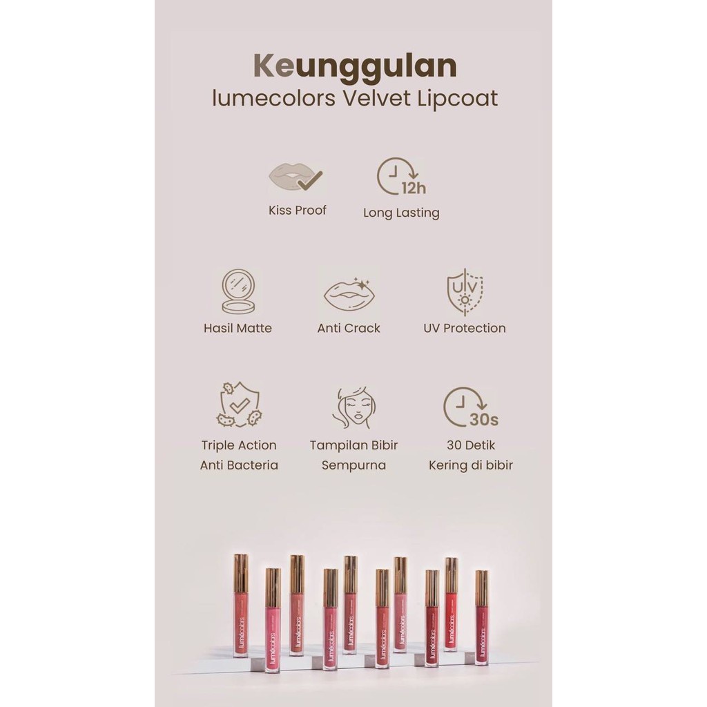 Lumecolors Lipstik Velvet Lipcoat 10 Colors Tahan 12 Jam