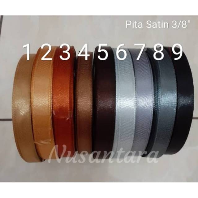 Pita satin 3/8&quot; / Pita 1cm per roll Monokrom series, Seri Coklat-Hitam