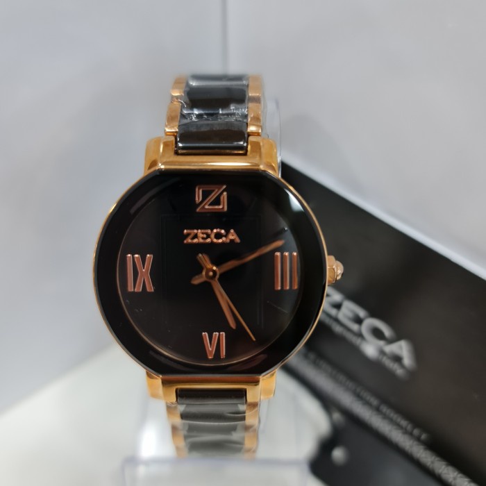 Jam tangan wanita Zeca 136L ceramic blacl rosegold