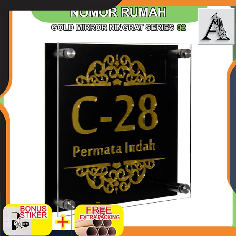 

Grosir Nomor Rumah Akrilik Gold Mirror NINGRAT Series 02 - 40 x 40