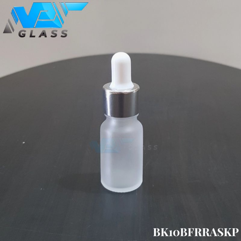 botol kaca pipet 10ml frosted bening doff - ring almunium silver