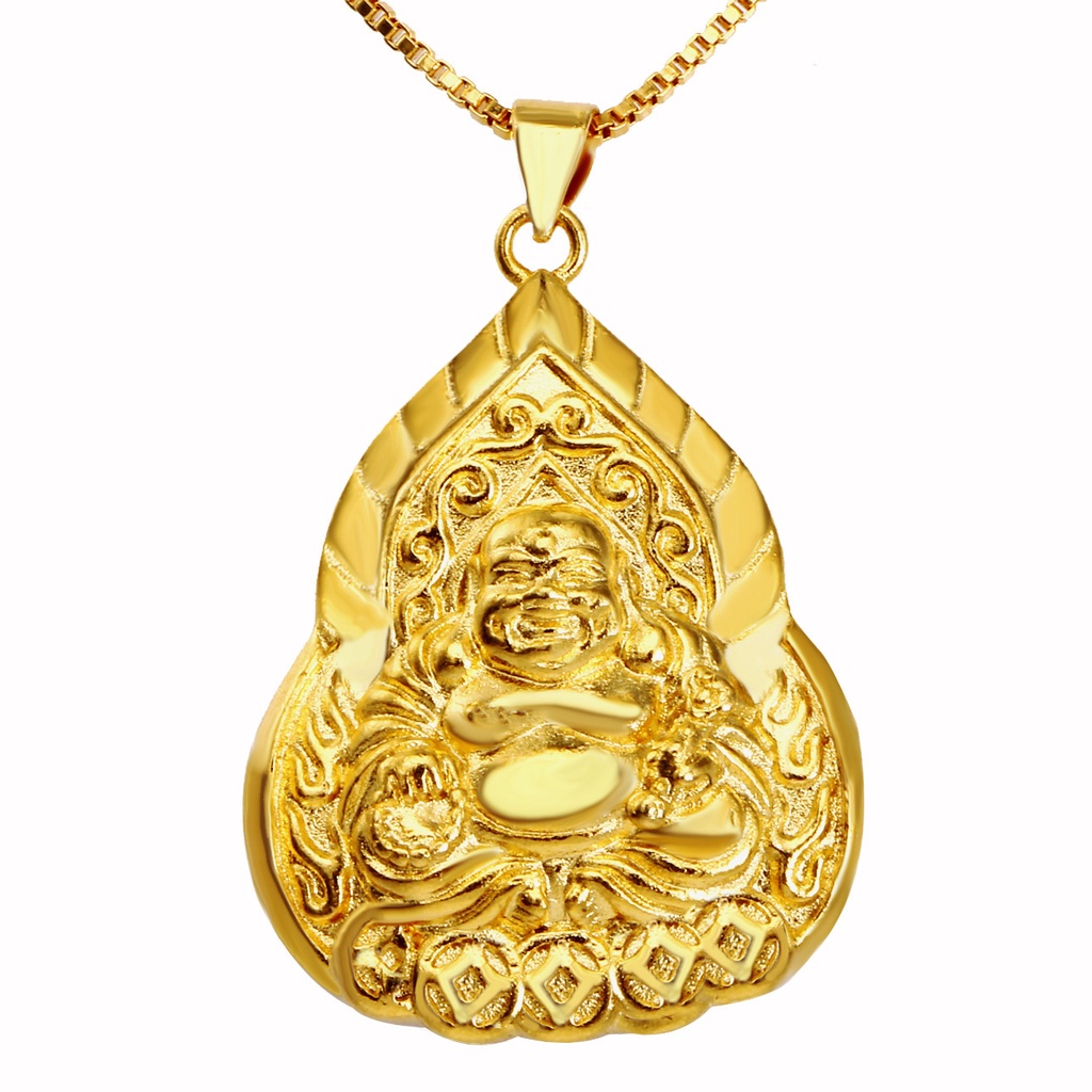 Kalung Lapis Emas Asli Kadar 375 Dengan Liontin Guanyin Untuk Pria Dan Wanita