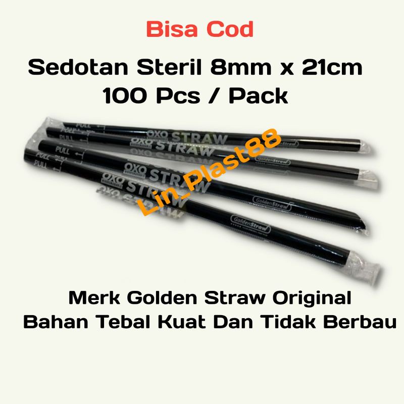 SEDOTAN PLASTIK STERIL HITAM 8mm 21cm / RAMAH LINGKUNGAN /OXO @100pcs