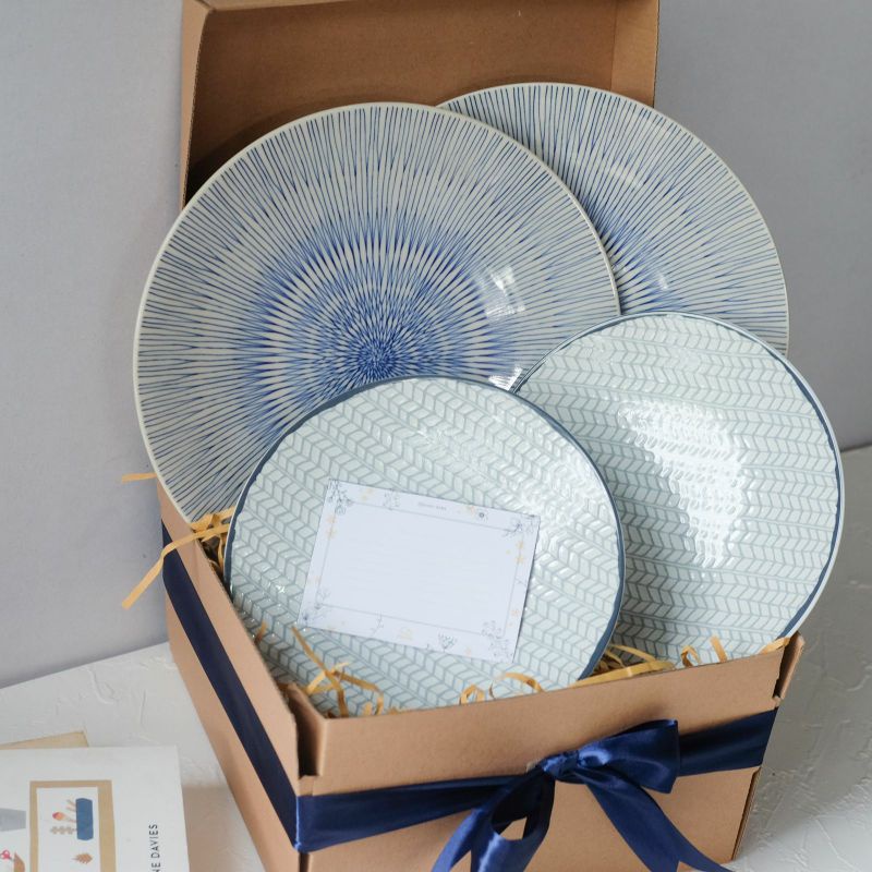 Jual Hampers Set Piring Keramik Oscar Lining Blue (2 Dinner Plate, 2