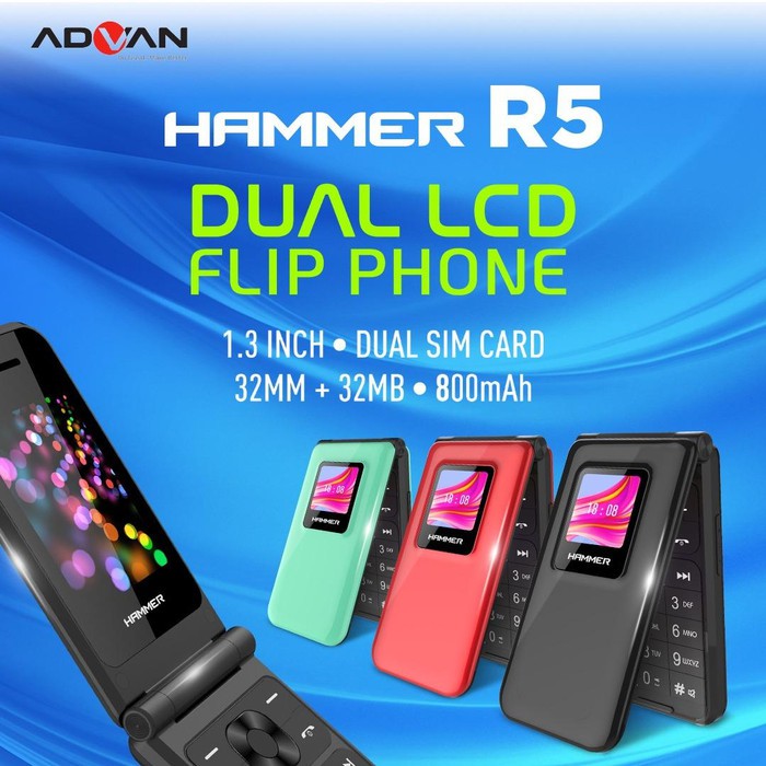 Advan Hammer R5 Flip Phone Dual LCD Hp Lipat Murah - Garansi Resmi