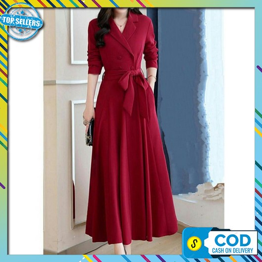 Dress Kekinian Dres Kondangan Party Vneck Baju Natal Simpel Korean Style Bahan Adem Gaun Pesta Wanit