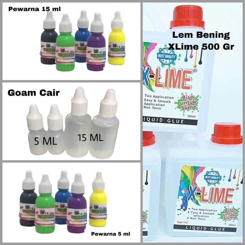 BAHAN DASAR SLIME - GOAM / PEWARNA / COLORING / BUBUK GLITTER GLITER / COLOUR / COLOR / ESSENS / GLITTER UK 5 ML / 10 ML / LEM BENING / CLEAR GLUE TRANSPARANT LEM BENING ANTI GAGAL POVINAL