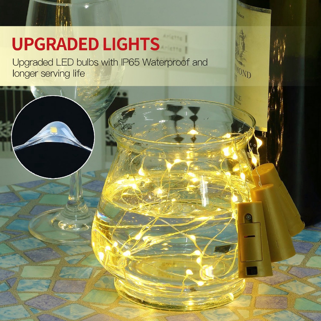 1M,2M,3M Botol Anggur Cork String Lights / Lampu Garland Starry Bertenaga Baterai / Lampu Peri Tahan Air / Dekorasi Lampu Malam Sempurna Untuk Kamar Tidur, Natal, Ramadhan, Tahun Baru, Pesta, Pernikahan, Ulang Tahun, Teras, Jendela