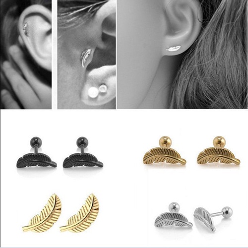 Hu Hu Hu Hu Hu Alat Bantu Pasang Kacamata♡ 1 Pasang Anting Tindik Tulang Rawan Telinga Desain Bulu Barbell 16G Untuk Wanita