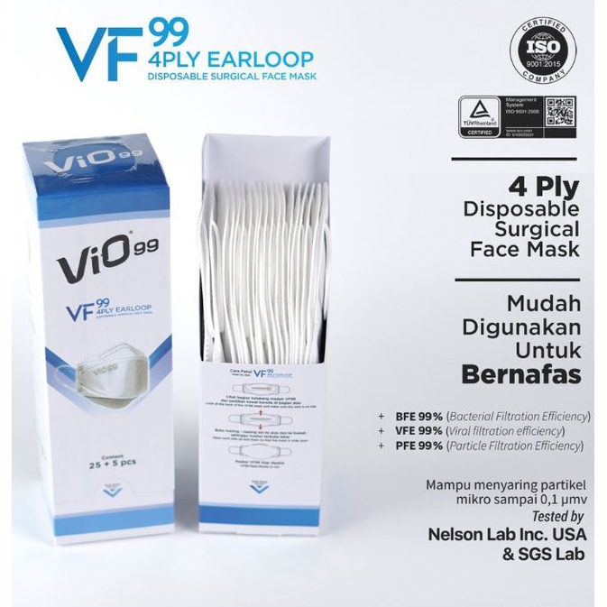 VIO - VF99 MASK '30S 4 PLY EARLOOP WHITE 25+5 BOX