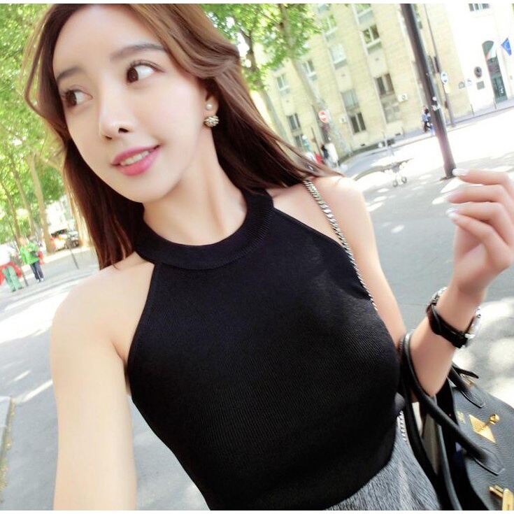 Tanktop Wanita Style Korean Tanktop Halter Neck Crop Top-2