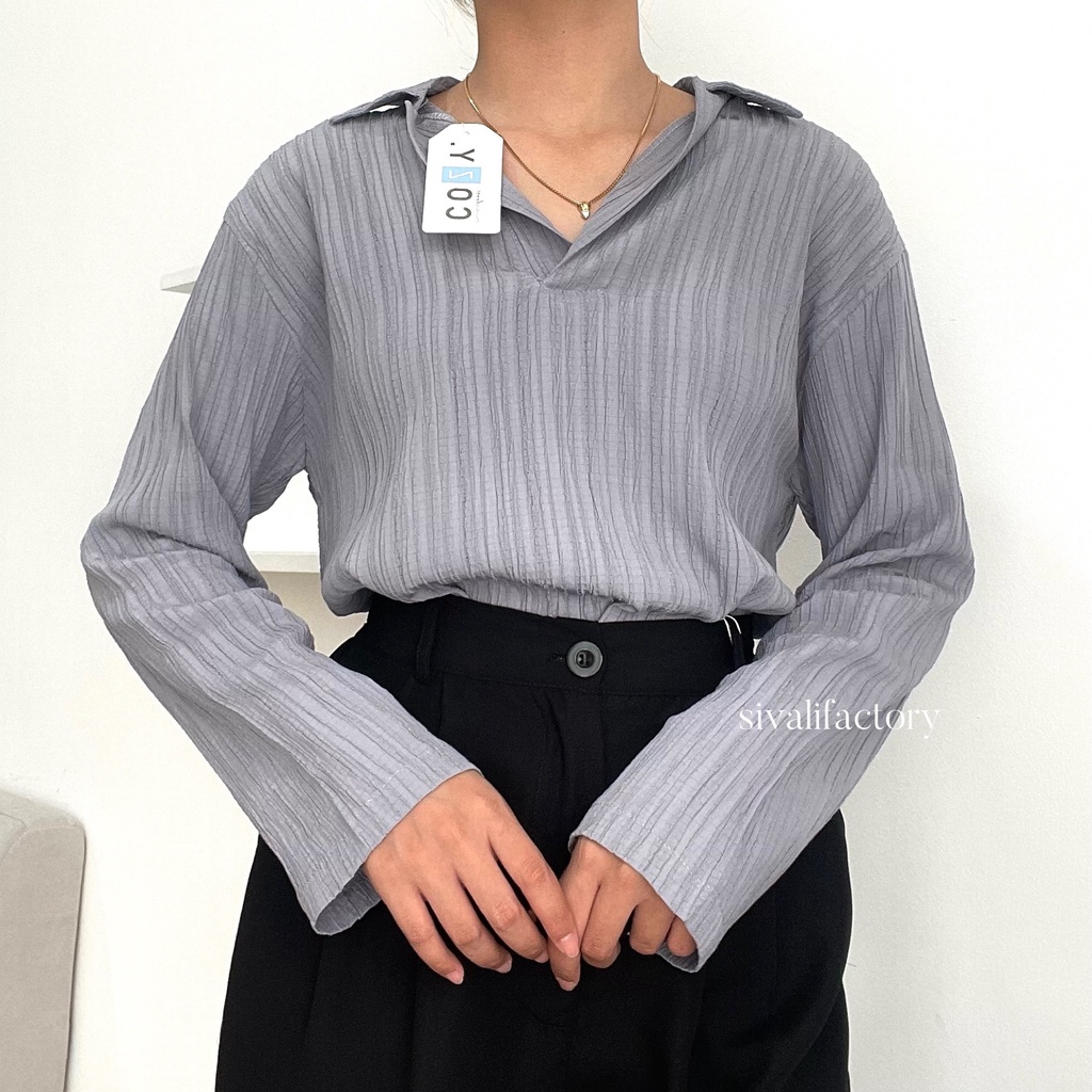 SIVALI Nara Polo Top || Atasan Wanita Longsleeve Shirt Lengan Panjang