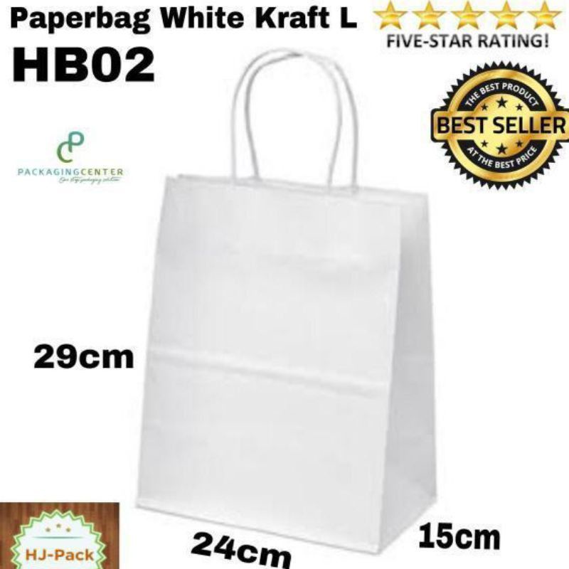 

Paperbag Kraft Putih Uk L|GoddieBag Kertas Putih ShoopingBag Model HB02